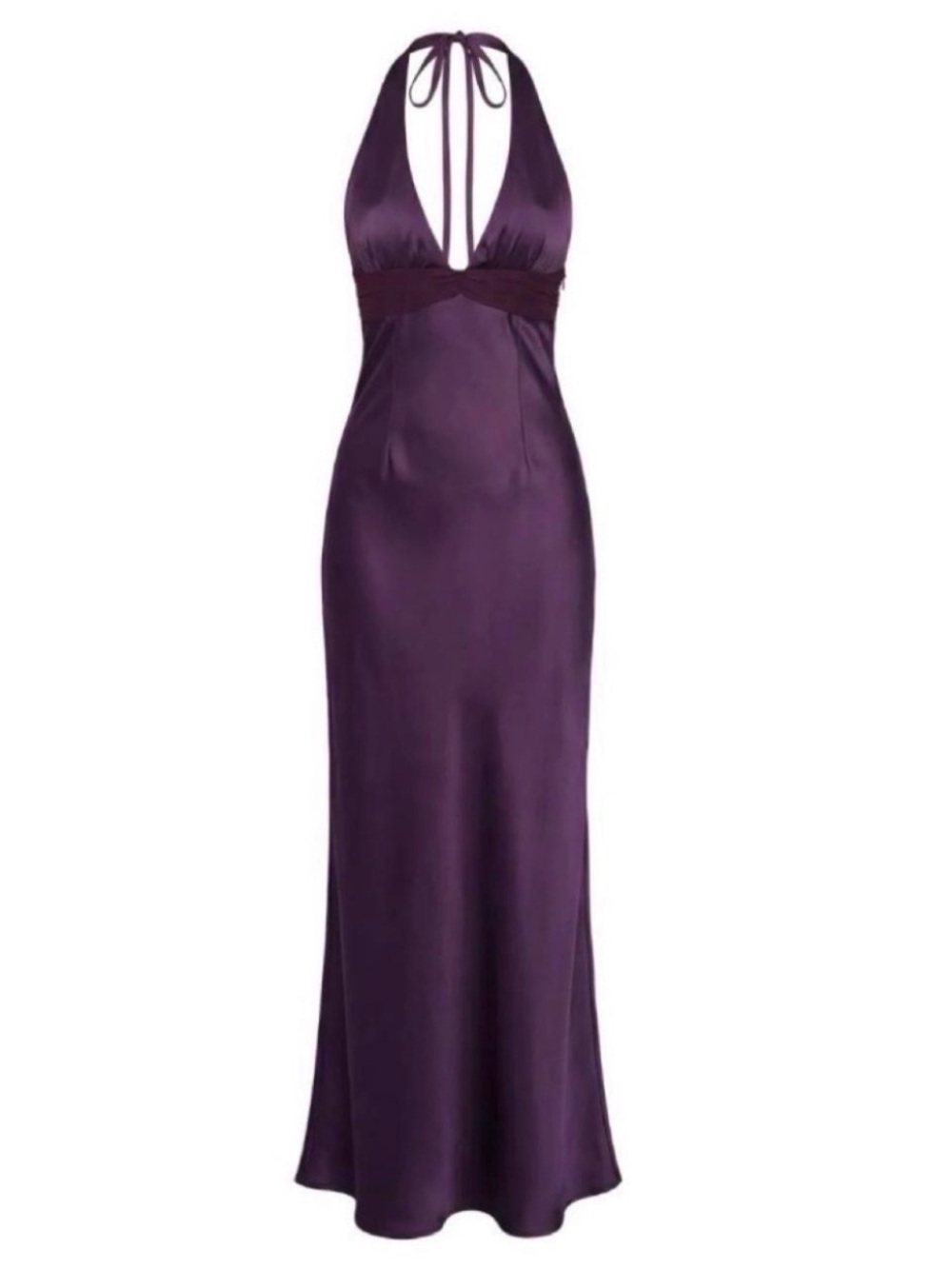Tie-Back Halter Satin Evening Dress in Plum